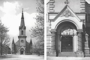 Průčelí kostela a detail hlavního vstupu kostela sv. Jindřicha.jpg